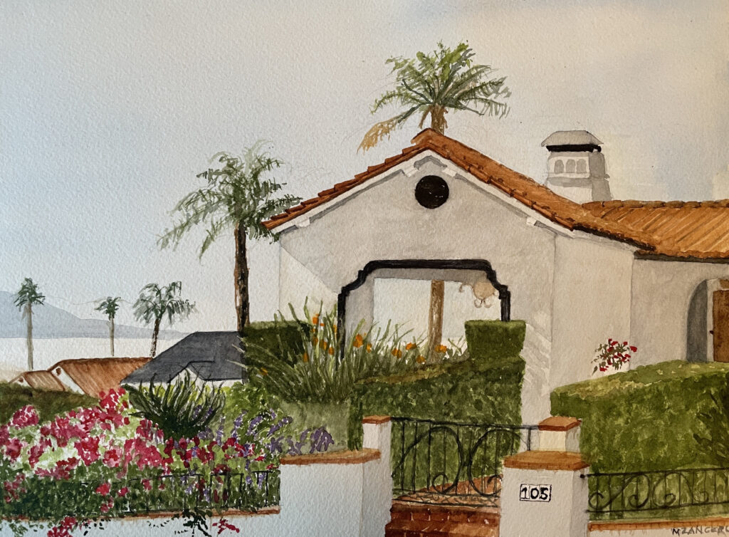 105 Encinal Way- framed watercolor - Sold
