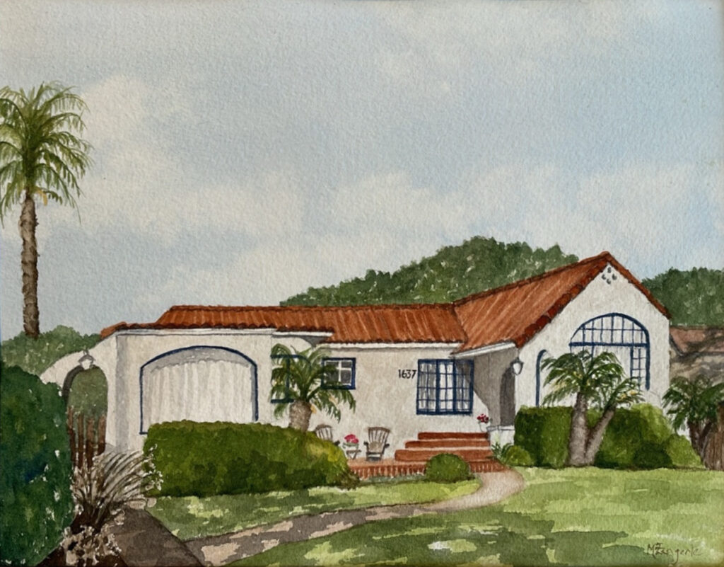 1637 Poli St - framed watercolor - Commissioned and sold to current owner