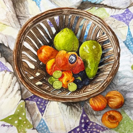 Grandma's Quilt & Brit's Bowl14 x 14Framed Watercolor $300